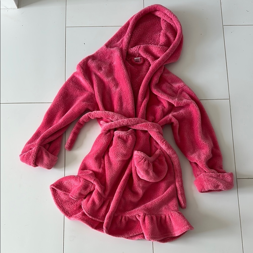 GAP Pink Plush Pajama ruffled Robe with Hood 8